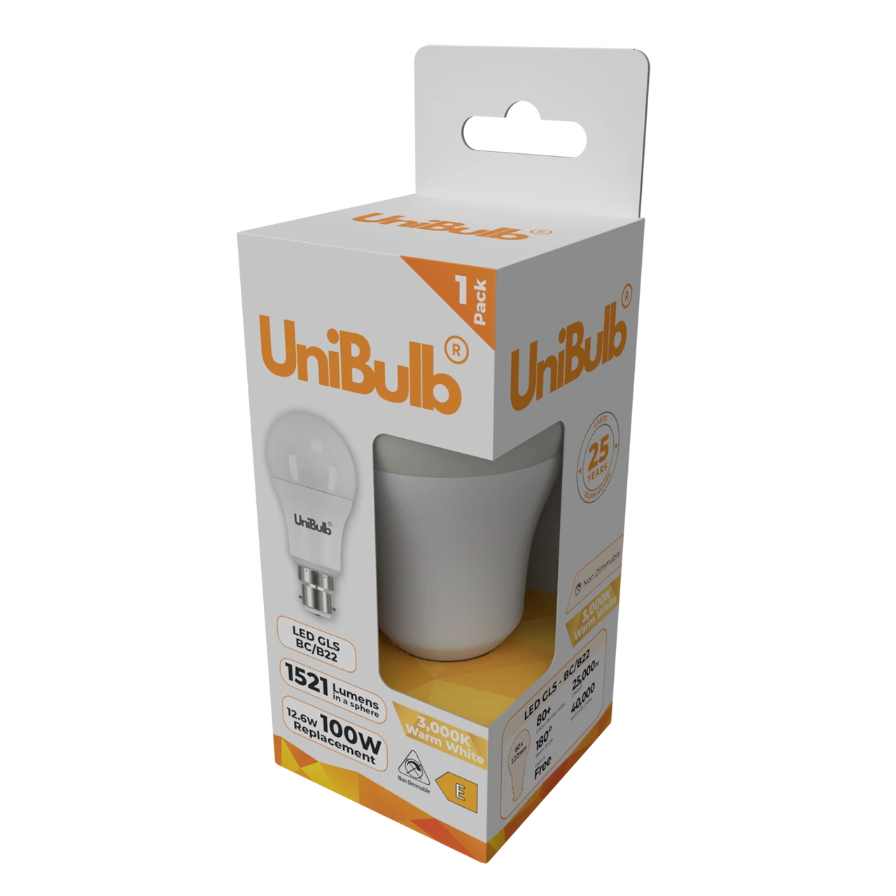 UniBulb LED GLS B22 1521lm (Replaces 100W) 12.6W 2700K (Warm White) Light Bulb - Pack of 2 side
