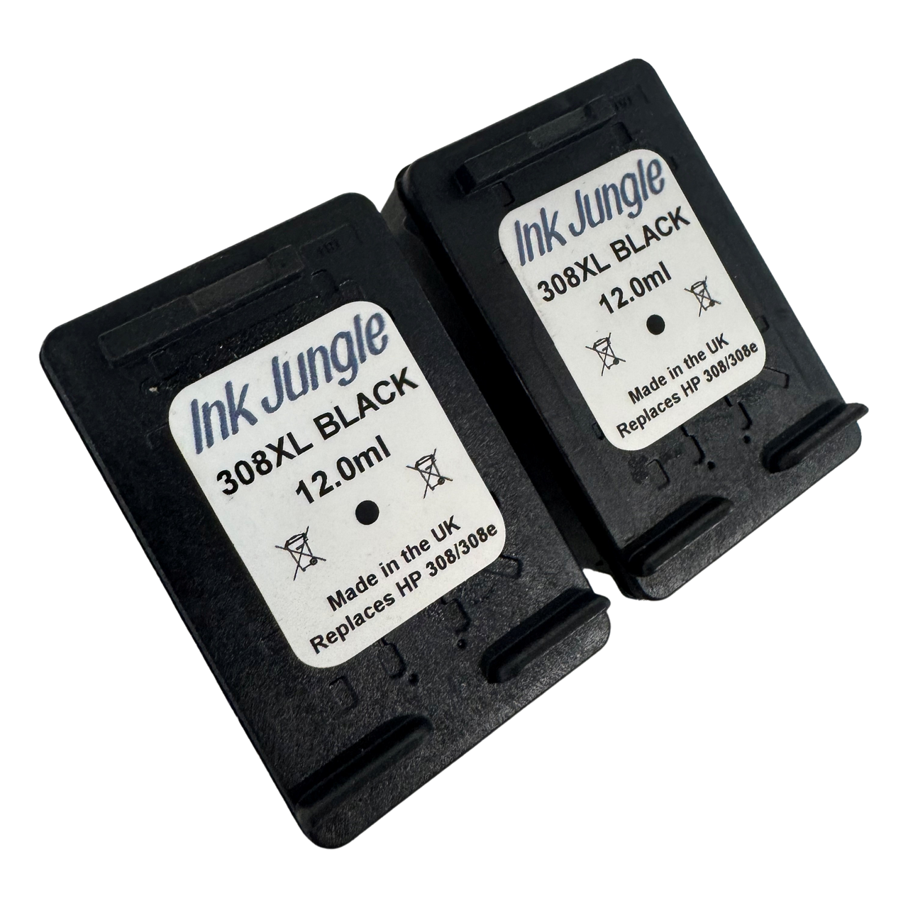 2x 308XL Black Refilled Ink Cartridges