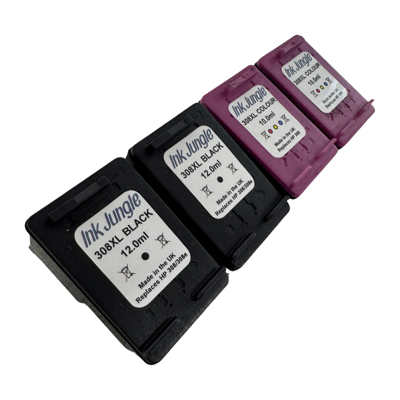 2x HP 308XL 308e Black & Colour Refilled Ink Cartridges