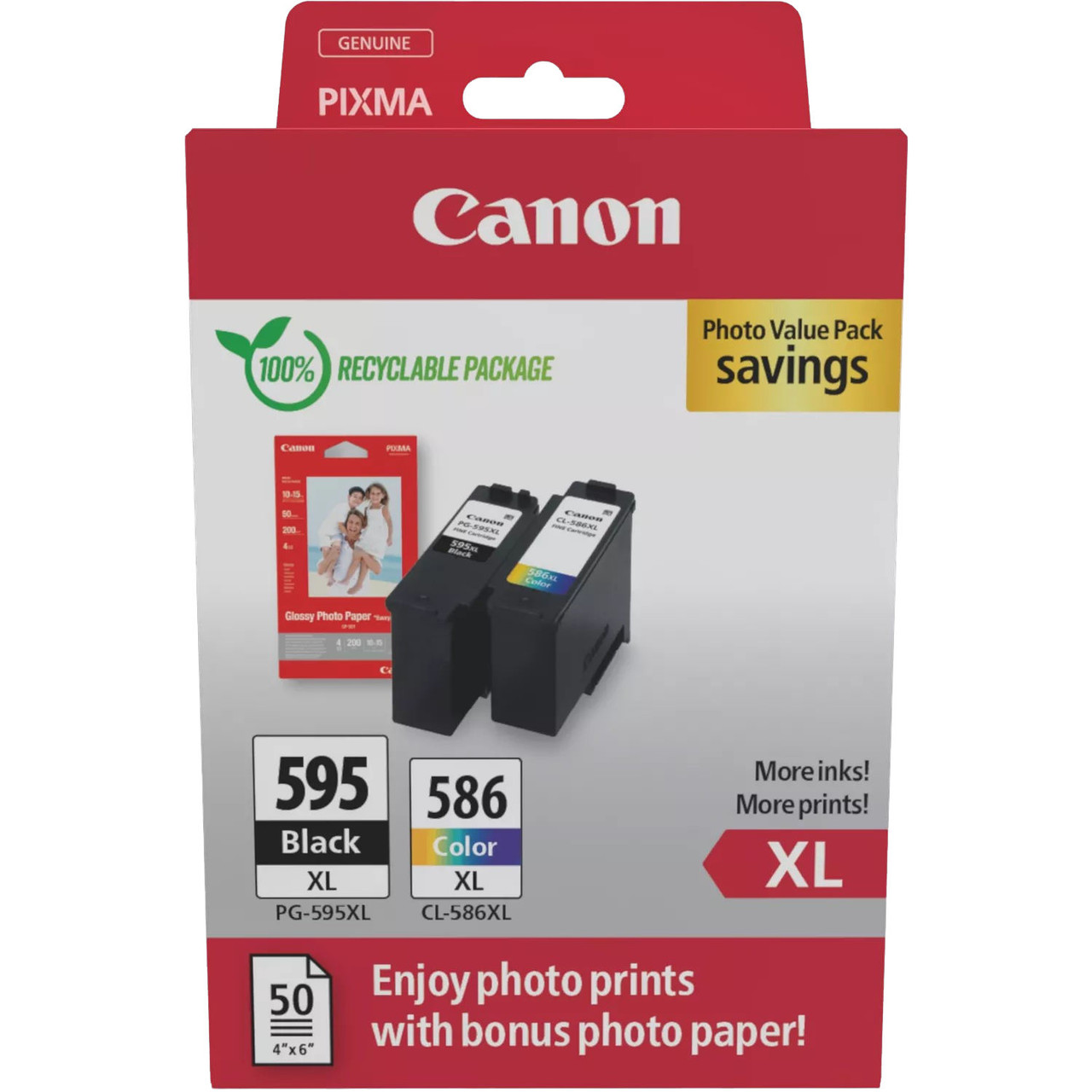 Canon PG595XL Black & CL586XL Colour Ink Cartridge Photo Value Pack