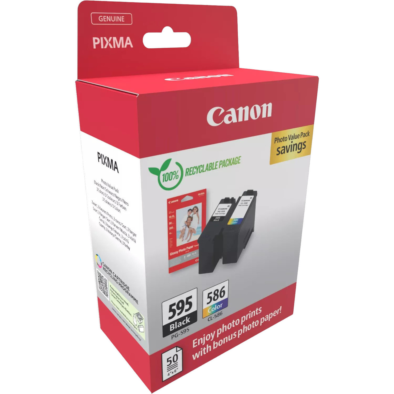 Canon PG595 Black & CL586 Colour Ink Cartridge Photo Value Pack