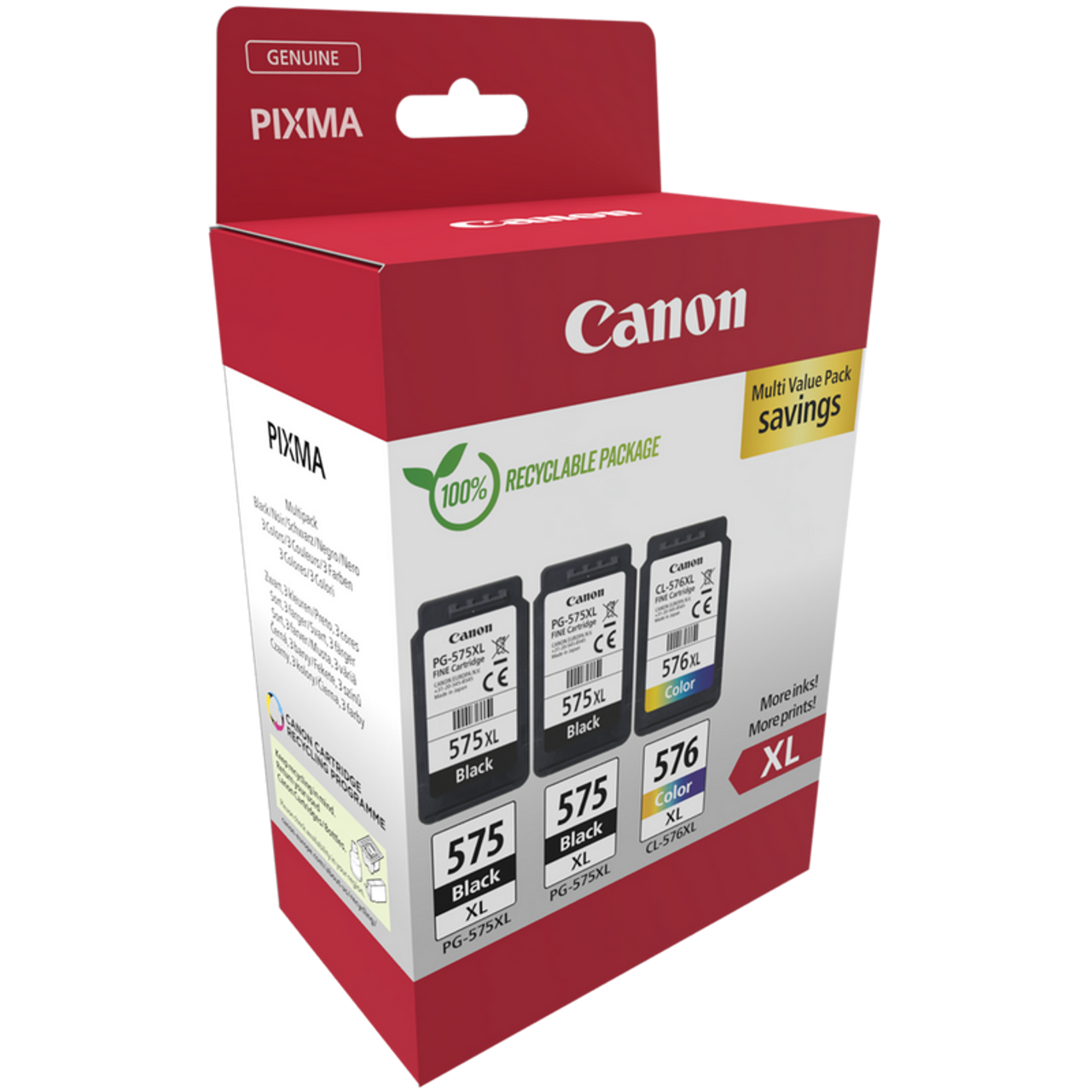 2x Original Canon PG575XL Black 1x CL546XL Colour Ink Cartridge Combo Pack 5437C004 side