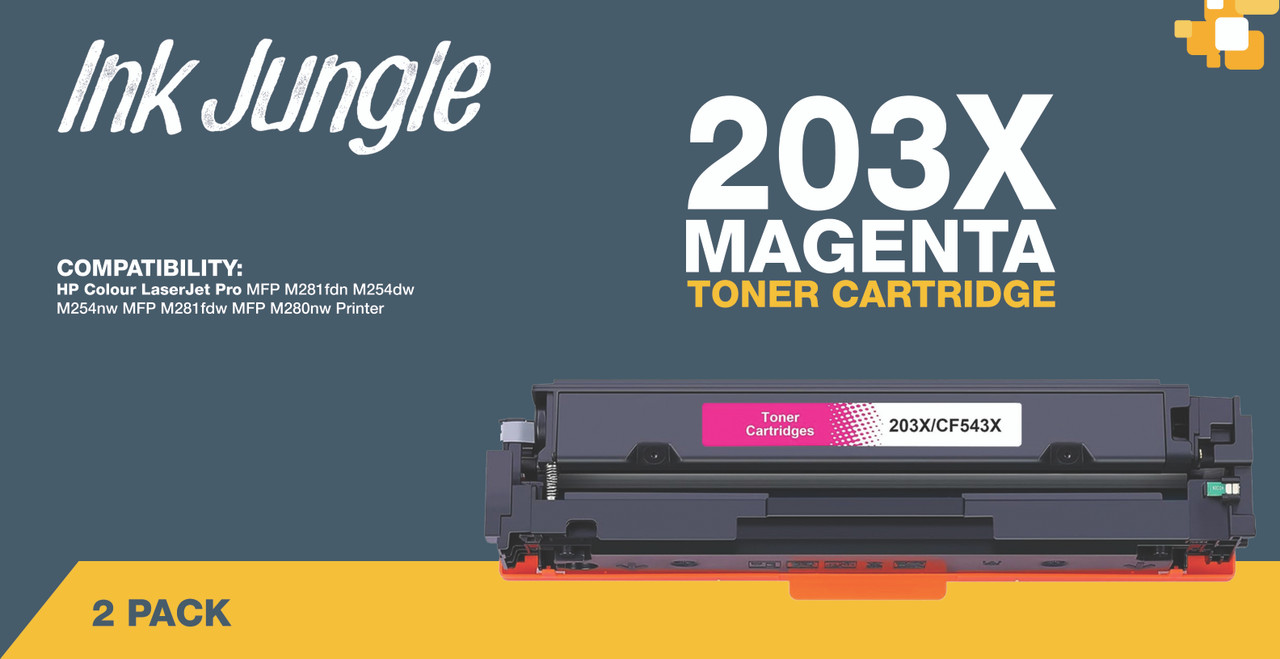 2x Ink Jungle HP 203X CF543X Magenta compatible laser toner cartridges with chip  for HP LaserJet Pro M281fdn M254dw M281fdw M280nw Printers. front