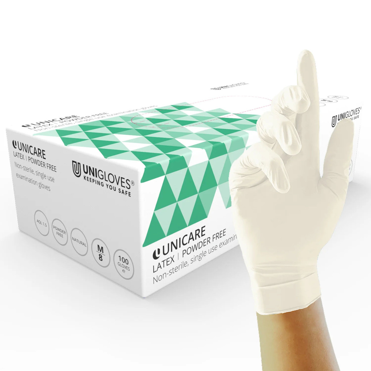 Unigloves Unicare Natural Latex Powdered Gloves - Box of 100x