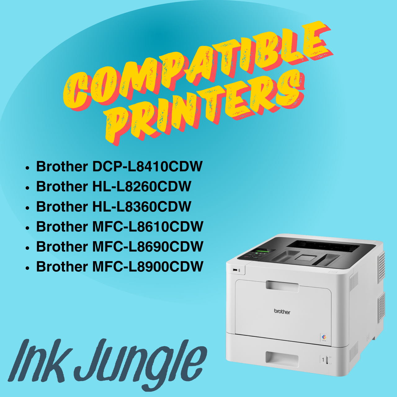 Compatible Brother TN-421 TN421bk TN421c TN421m TN421y Black cyan magenta yellow laser toner cartridge set of 4 multipack for Brother DCP-L8410CDW, Brother HL-L8260CDW, Brother HL-L8360CDW, Brother MFC-L8610CDW, Brother MFC-L8690CDW, Brother MFC-L8900CDW printers compatible printers