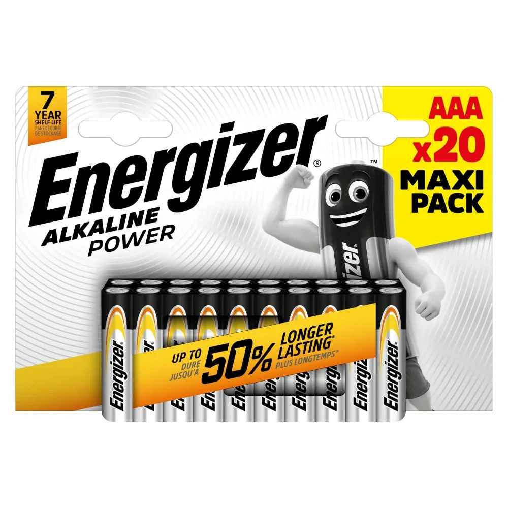 Energizer Alkaline Power AAA Batteries, 20 Pack, Only £8.49