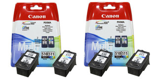 2x genuine original Canon PG510 black and CL511 colour ink cartridges 2970B010AA 2970B001AA 2972B001AA