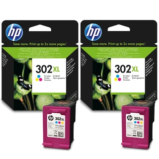 2x Original HP 302XL Colour Ink Cartridges F6U67AE