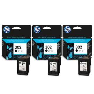 3x Original HP 302 Black Ink Cartridges F6U66AE