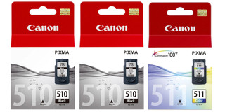 2x genuine original Canon PG510 Black and 1x CL511 colour ink cartridge 2970B010AA 2970B001AA 2972B001AA