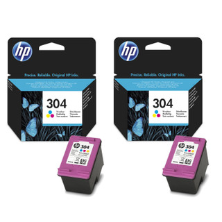2x Original HP 304 Colour Ink Cartridges
