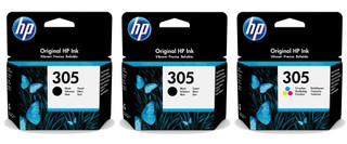 2x Original HP 305 Black & 1x Colour Ink Cartridge 6ZD17AE 3YM60AE 3YM61AE
