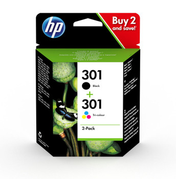 HP 301 Black & Colour Original Ink Cartridge Combo Pack N9J72AE HP 301 Black & Colour Original Ink Cartridge Combo Pack N9J72AE