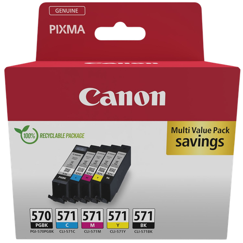 Genuine Canon PGI570 Black CLI571 Black Cyan Magenta Yellow Ink Cartridge Value Combo Pack
