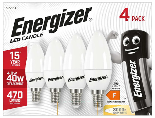 Energizer LED Candle Bulb E14 (SES) 470lm 4.9W 3000K (Warm White) Non Dimmable (Pack of 4)