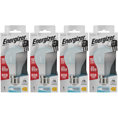 Energizer LED GLS B22 806lm 7.3W 6500K (Daylight) Lightbulb - Pack of 4