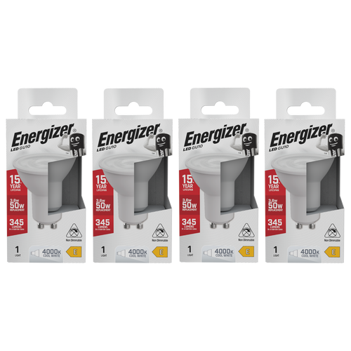 Energizer LED GU10 345lm 3.6W 4000K (Cool White) Light bulb - Pack of 4