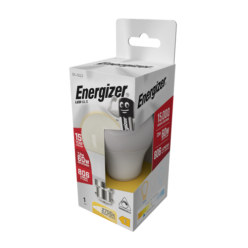 Energizer LED GLS B22 806lm 7.3W 2700K (Warm White) Dimmable Light Bulb - Pack of 4