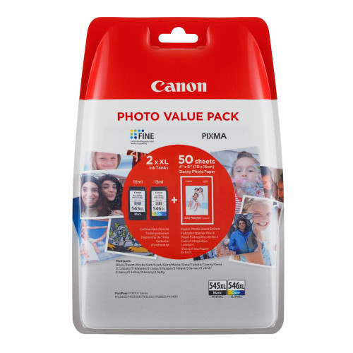 Original Canon PG545XL Black CL546XL Colour Ink Cartridge Combo Value Pack with photo paper 8286B007AA