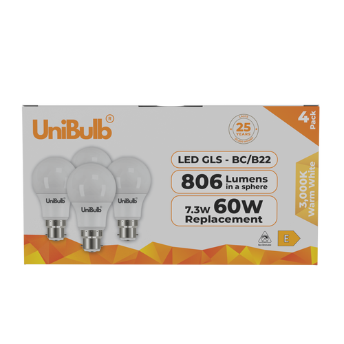 Energizer LED GLS B22 806lm 7.3W 3000K (Warm White) Light bulb - Pack of 4