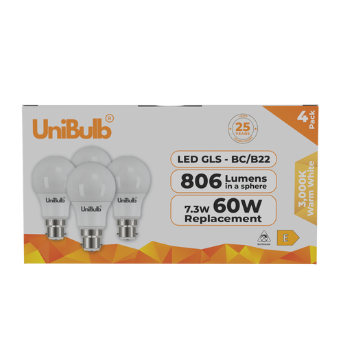 Energizer LED GLS B22 806lm 7.3W 3000K (Warm White) Light bulb - Pack of 4 front