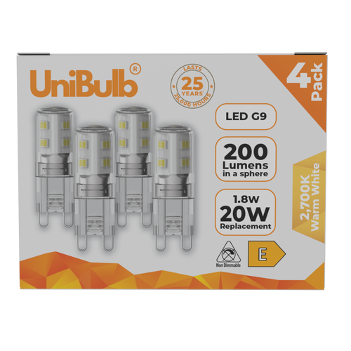 UniBulb LED G9 200lm 1.8W 2700K (Warm White) Light Bulb - Pack of 4
