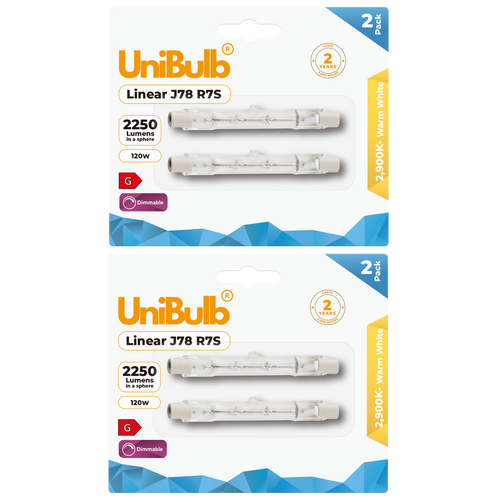 Buy UniBulb Halogen 78mm R7S Linear 2250lm 120W 2900K (Warm White) Dimmable - Pack of 4 S5160