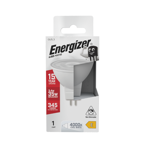 Energizer LED MR16 GU5.3 345lm 3.6W 4000K (Cool White) Light Bulb - Pack of 1 Energizer LED MR16 GU5.3 345lm 3.6W 4000K (Cool White) Light Bulb - Pack of 1