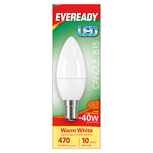 Eveready LED Candle Bulb B15 (SBC) 470lm 4.9W 3000K (Warm White) - Pack of 1