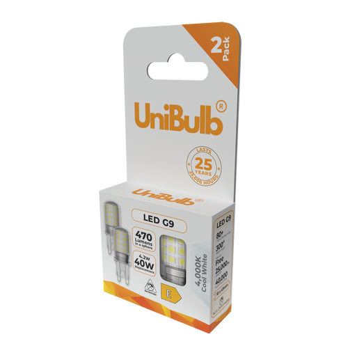 UniBulb LED G9 Bulb 470lm 4.2W 4000K (Cool White) Light Bulb - Box of 2 side
