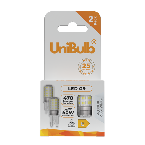 UniBulb LED G9 Bulb 470lm 4.2W 4000K (Cool White) Light Bulb - Box of 2 front