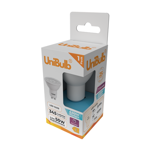 UniBulb LED GU10 345lm 3.6W 6500K (Daylight) Dimmable Light Bulb - Pack of 1 side
