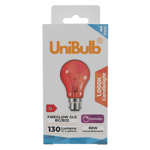 UniBulb B22 GLS 60W 1000k Fireglow Red Light Bulb  - Pack of 1 front