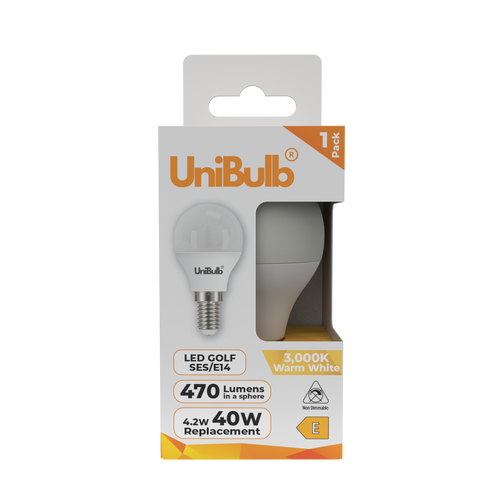 UniBulb LED Golf Ball E14 470lm 4.2W 3000K (Warm White) Light Bulb - Pack of 1 front