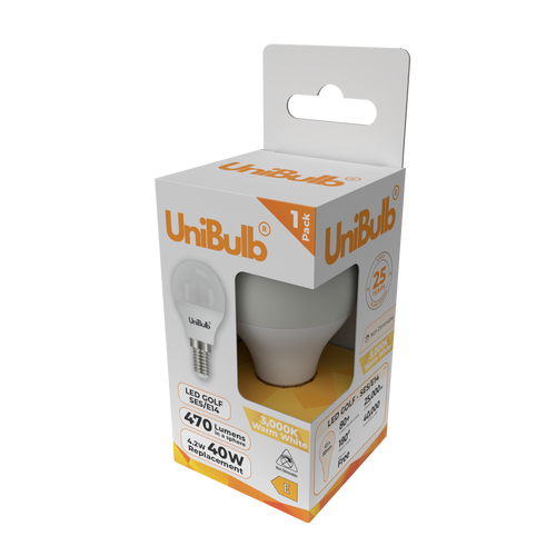 UniBulb LED Golf Ball E14 470lm 4.2W 3000K (Warm White) Light Bulb - Pack of 1 side