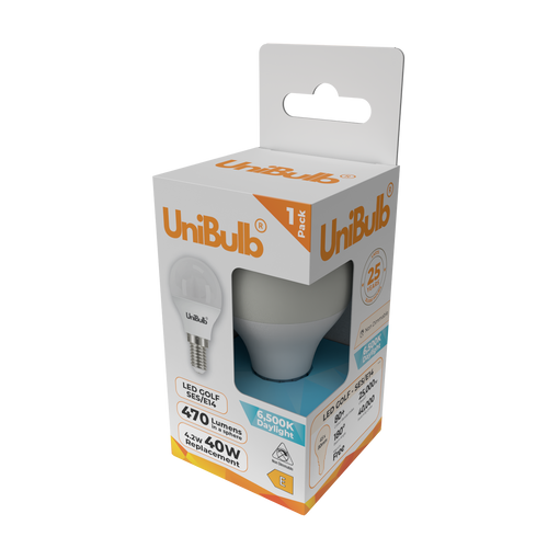 UniBulb LED Golf Ball E14 470lm 4.2W 6500K (Daylight) Light Bulb - Pack of 1