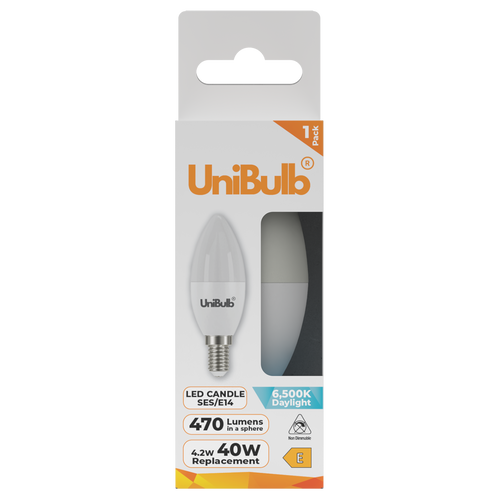 UniBulb LED Candle E14 (SES) 470lm 4.2W 6500K (Daylight) Light bulb - Pack of 1 front