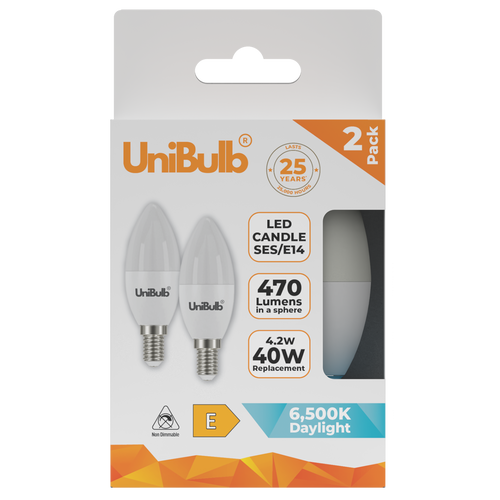 UniBulb LED Candle E14 (SES) 470lm 4.2W 6500K (Daylight) Light bulb - Pack of 2