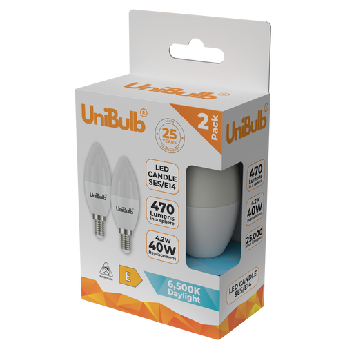 UniBulb LED Candle E14 (SES) 470lm 4.2W 6500K (Daylight) Light bulb - Pack of 2