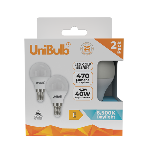 UniBulb LED Golf Ball E14 470lm 4.2W 6500K (Daylight) Light Bulb - Pack of 2