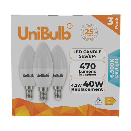 UniBulb LED Candle E14 (SES) 470lm 4.2W 6500K (Daylight) Light bulb - Pack of 3 bulb