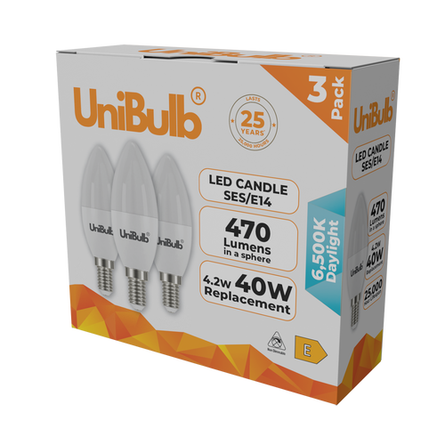 UniBulb LED Candle E14 (SES) 470lm 4.2W 6500K (Daylight) Light bulb - Pack of 3 bulb