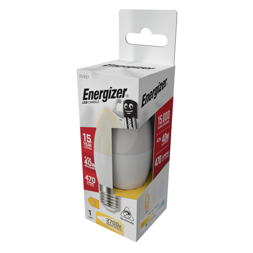 Energizer LED Candle E27 (ES) 470lm 4.2W 2700K (Warm White) Light Bulb - Pack of 1 side