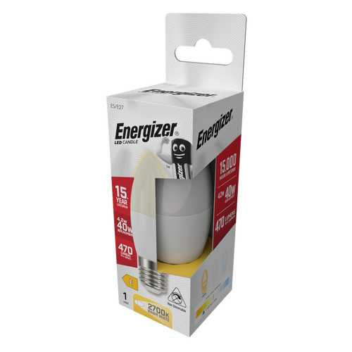 Energizer LED Candle E27 (ES) 470lm 4.2W 2700K (Warm White) Light Bulb - Pack of 4 side
