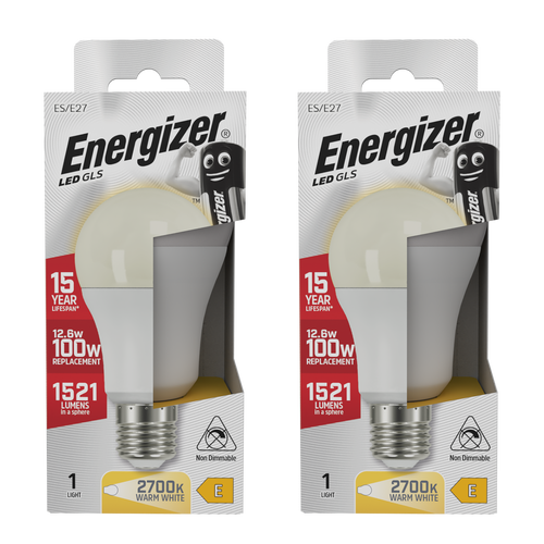 Energizer LED GLS E27 1521lm 12.6W 2700K (Warm White) Light Bulb - Pack of 2 Energizer LED GLS E27 1521lm 12.6W 2700K (Warm White) Light Bulb - Pack of 2