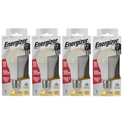Energizer LED GLS E27 1521lm 12.6W 2700K (Warm White) Light Bulb - Pack of 4 Energizer LED GLS E27 1521lm 12.6W 2700K (Warm White) Light Bulb - Pack of 4