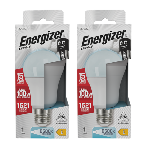 Energizer LED GLS E27 1521lm 12.6W 6500K (Daylight) Light Bulb - Pack of 2 Energizer LED GLS E27 1521lm 12.6W 6500K (Daylight) Light Bulb - Pack of 2