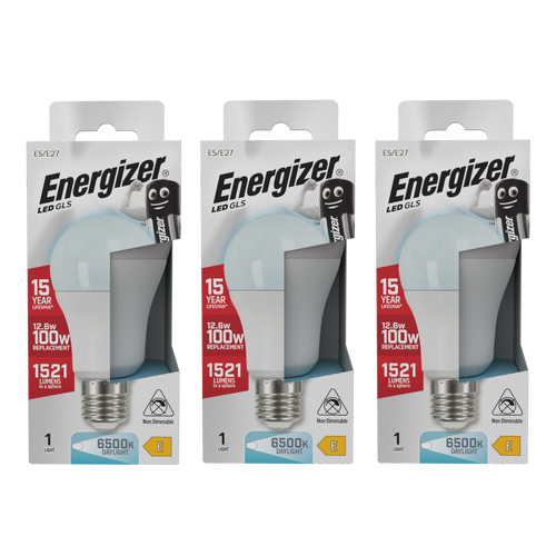 Energizer LED GLS E27 1521lm 12.6W 6500K (Daylight) Light Bulb - Pack of 3 Energizer LED GLS E27 1521lm 12.6W 6500K (Daylight) Light Bulb - Pack of 3