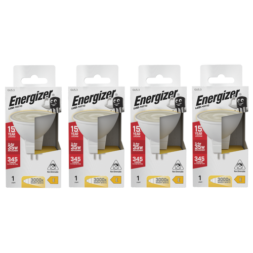 Energizer LED MR16 GU5.3 345lm 3.6W 4000K (Warm White) Light Bulb - Pack of 4