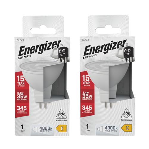 Energizer LED MR16 GU5.3 345lm 3.6W 4000K (Cool White) Light Bulb - Pack of 2